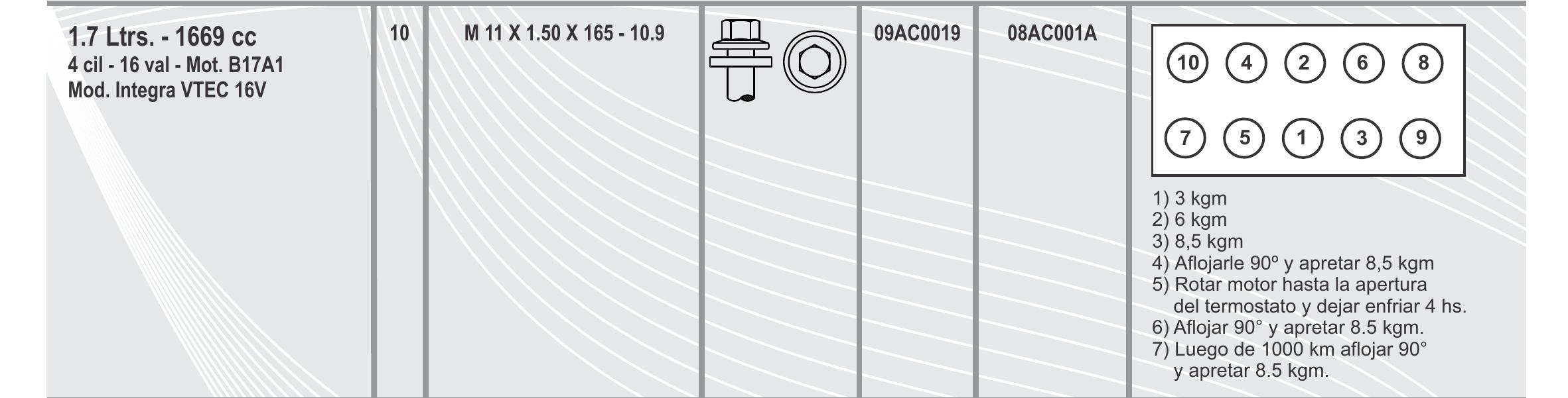 BULON TAPA CILINDRO - 09AC0019 - ACURA INTEGRA VTEC 1,8 L - 16 VAL. - 4 CIL. - MOTOR B18C1.