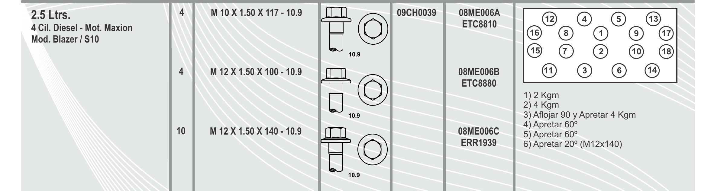 BULON TAPA CILINDRO - 09CH0039 - CHEVROLET BLAZER / S10 MOTOR MAXION 2,5L